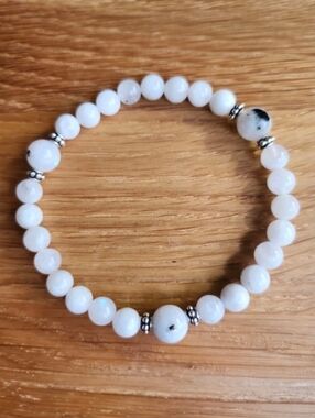 White Moonstone Beads Bracelet, Hand Crafted, Stretch
